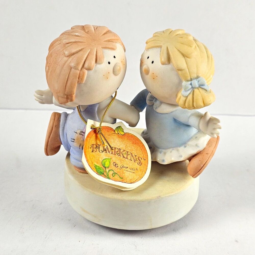George Good Bumpkins Punkin & Tyke Ceramic Musical Figurine Fujiyo Painted Works